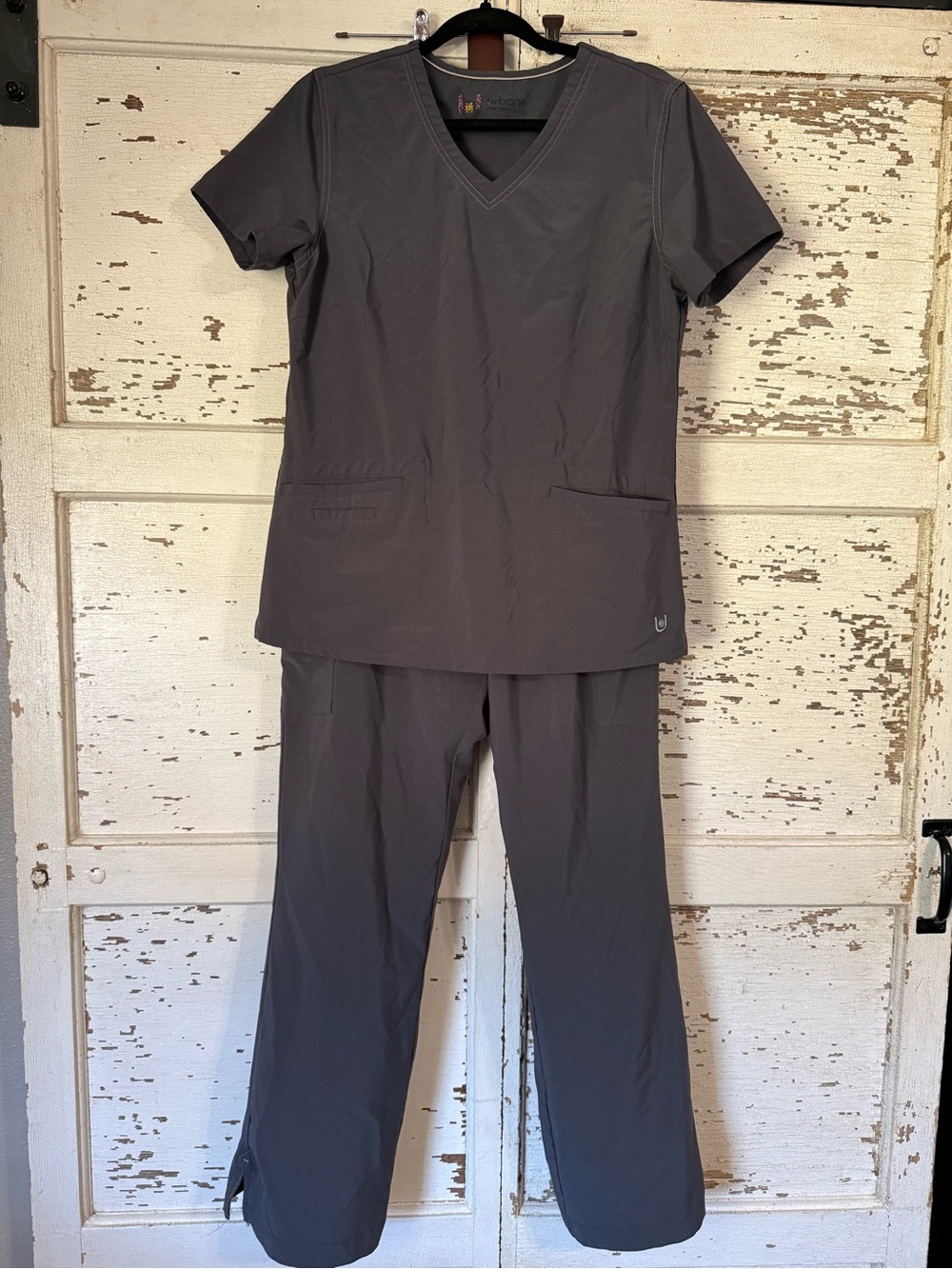 Urbane Charcoal Gray V-Neck Scrub Set size medium